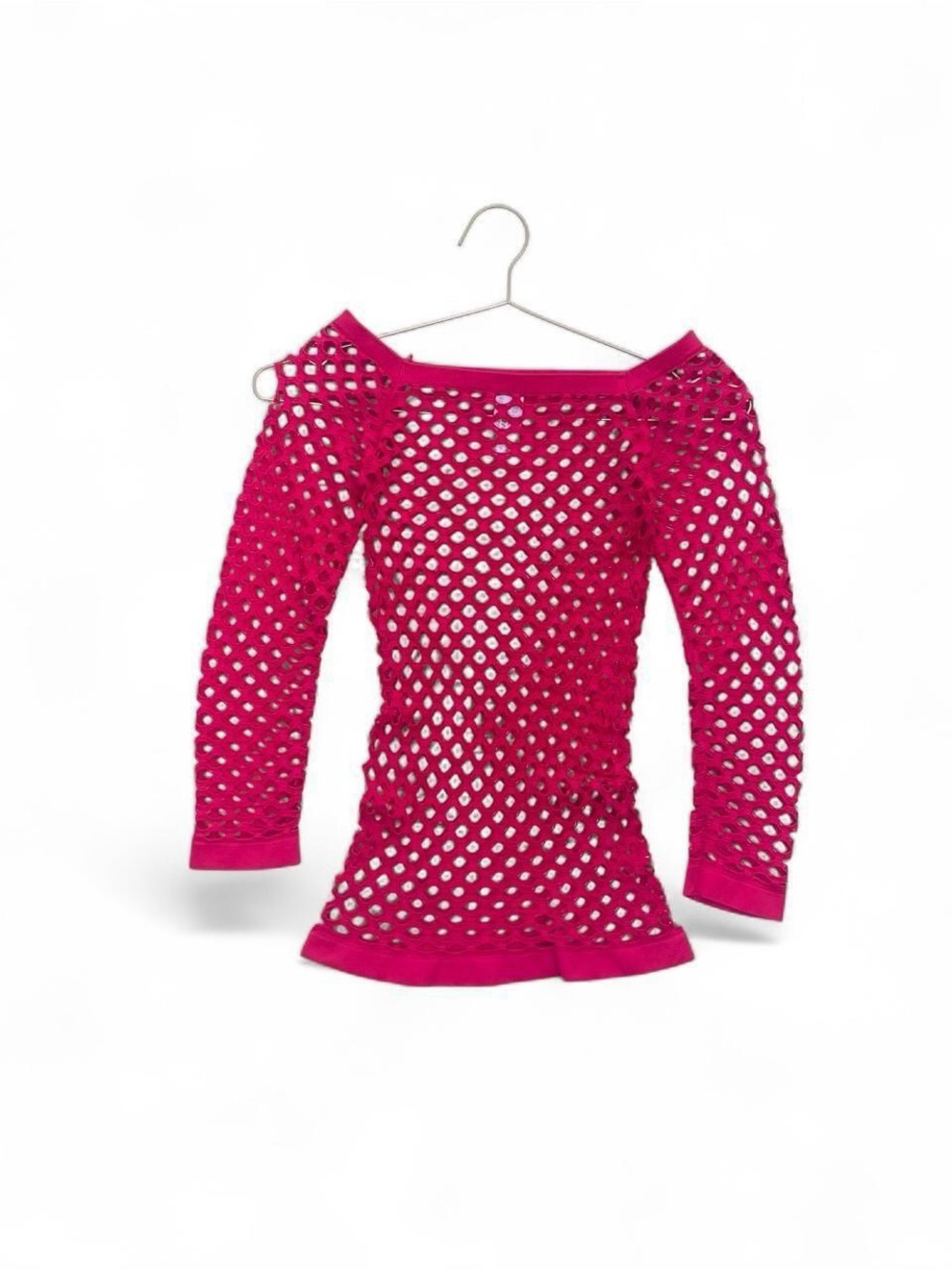 Red Fishnet Mesh Long Sleeve Top Y2K Rave Festival One Size